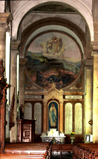 2014 - Fond du collatéral sud, l'autel de la Reconnaissance à la Vierge et sa grande toile marouflée (restauration de l'ensemble financée par La Costelle en 2014).